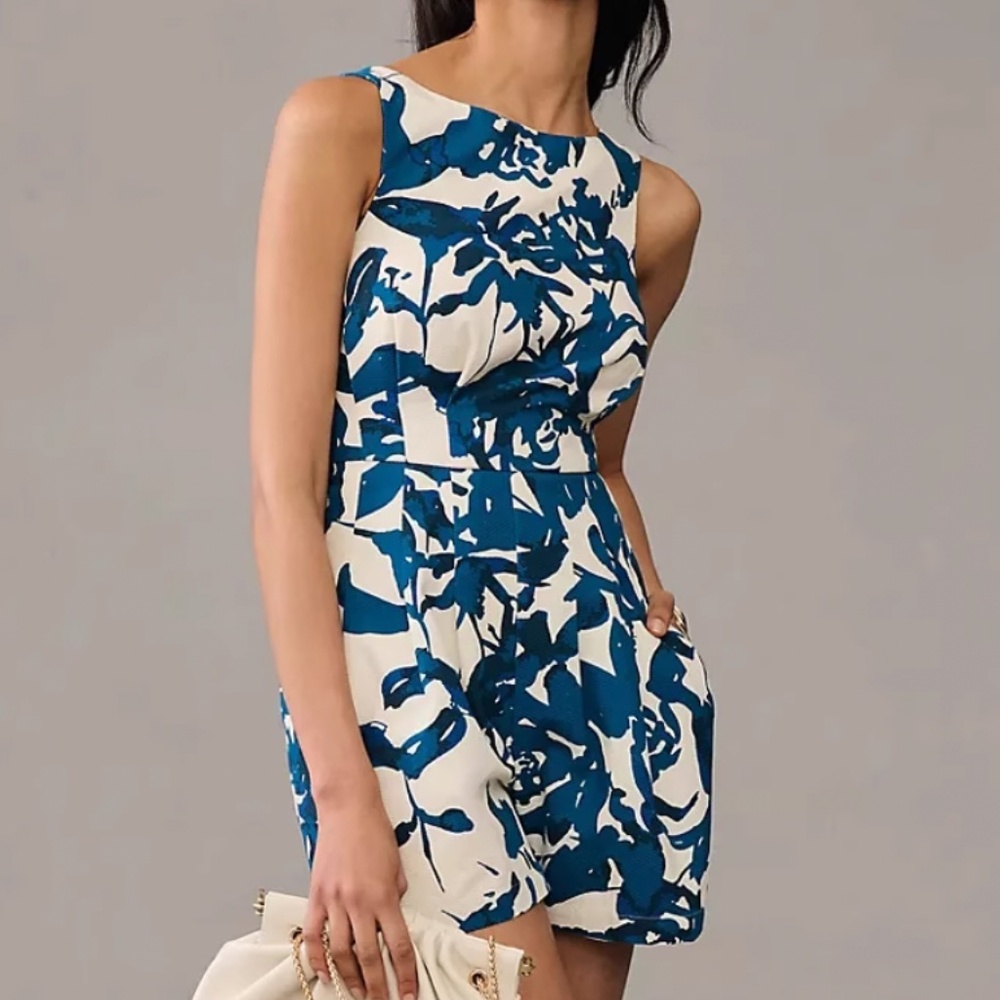 Anthropologie Plenty by Tracy Reese Back Tie Romper - Blue Motif - Picture 4 of 4